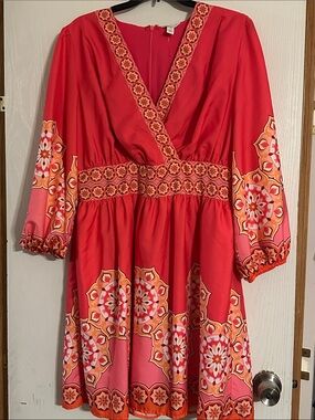 Red Floral V-Neck Women’s Dress